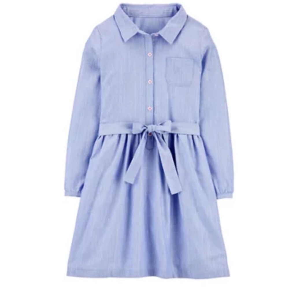 Carter’s chambray silver pinstripe tie belt dress